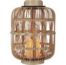 Bambuslaterne mit integrierter LED-Kerze und vertikalen Stäben.