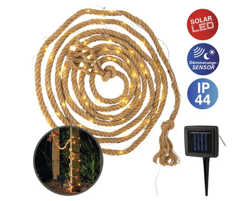 Solarleuchte in Seiloptik mit LEDs und Dämmerungssensor