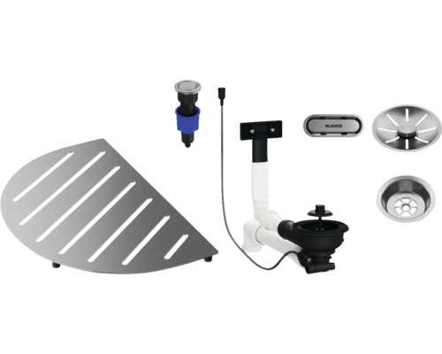 Spülenzubehör Set mit Abtropfschale, Ablaufgarnitur, Siebkorb und Excenterbedienung