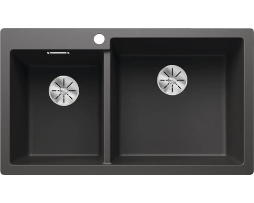 Spüle Blanco PLEON 9 86 x 50 cm felsgrau 523058 Doppelspüle aus Granit mit zwei Becken