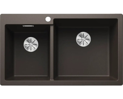Spüle Blanco PLEON 9 86 x 50 cm cafe 523066 Spüle mit zwei Becken und Abflussgarnituren