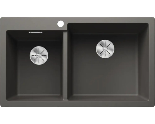 Spüle Blanco PLEON 9 86 x 50 cm vulkangrau 527325 Dunkelgraue Küchenspüle mit zwei Becken