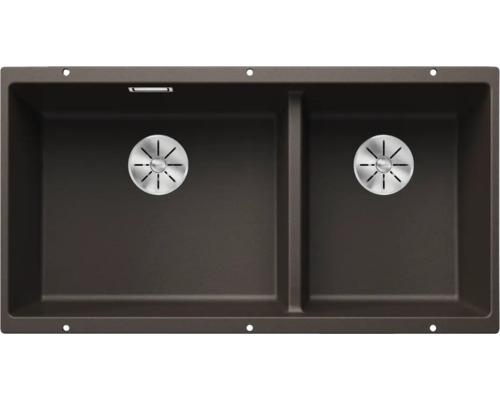 Doppelspüle aus Granit mit zwei Becken und Ablaufsieb