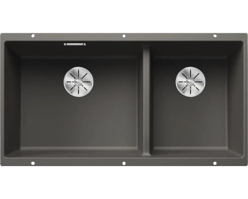 Doppelspüle aus Granit mit zwei Becken und Ablaufsieben