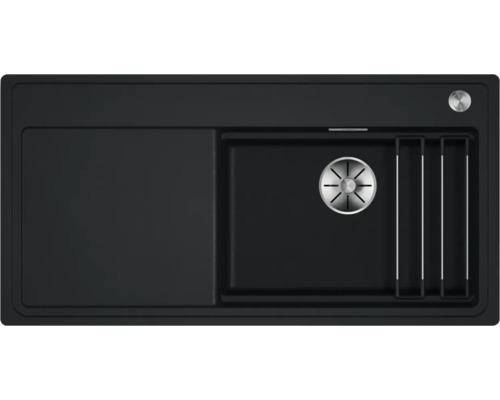 Schwarze Küchenspüle mit Abtropffläche und Spülbecken