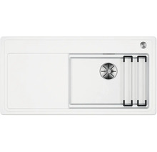 Weiße Küchenspüle mit Abtropffläche und Zubehör