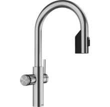 Küchenarmatur aus Edelstahl mit hohem Auslauf