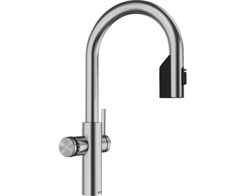Küchenarmatur aus Edelstahl mit hohem Auslauf