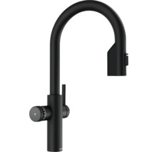 Schwarze Küchenarmatur mit hohem Auslauf