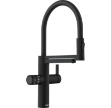 Schwarze Küchenarmatur mit flexiblem Auslauf und Temperaturregler