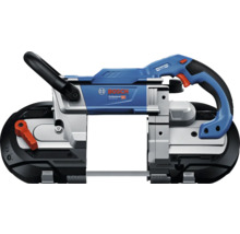 Blaue Bosch Professional Akku-Bandsäge GCB 18 Volt 127 mit bürstenlosem Motor und ergonomischen Handgriffen.