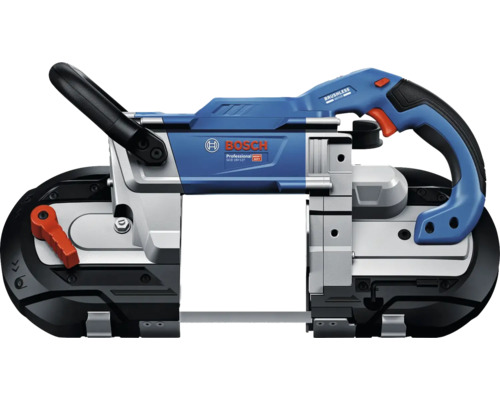 Blaue Bosch Professional Akku-Bandsäge GCB 18 Volt 127 mit bürstenlosem Motor und ergonomischen Handgriffen.