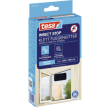 Tesa Insect Stop Klett Fliegengitter mit einer maximalen Größe von 100 x 100 cm in Anthrazit, inklusive Klettband, auf der Verpackung abgebildet