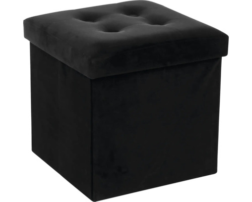 Sitzhocker Velvet schwarz 38x38x38 cm Quadratischer Hocker mit Stauraum und Knopfheftung