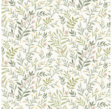 Tapete mit Blätter-, Blüten- und Knospenmuster