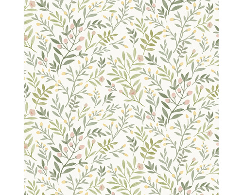 Tapete mit Blätter-, Blüten- und Knospenmuster