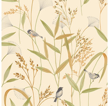 Tapete mit Pflanzenmotiven und Vogelillustrationen