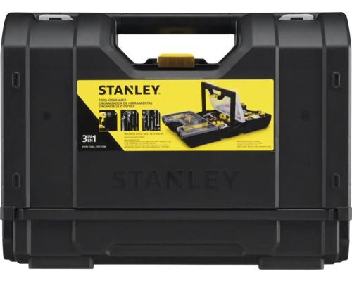 Stanley Werkzeug-Organizer aus Kunststoff mit Tragegriff und Verschlüssen für Werkzeug und Zubehör.