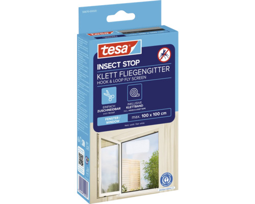 Tesa Insect Stop Fliegengitter mit Klettband, maximale Größe 100 mal 100 Zentimeter
