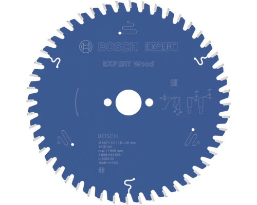 Kreissägeblatt Expert for Wood Ø 160x20x2,2 mm Z 48 Bosch Logo, Kreissägeblatt Expert Wood, Durchmesser 160 Millimeter, Bohrung 20 Millimeter, 48 Zähne, Hartmetall.