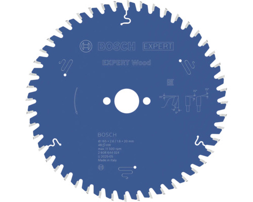 Kreissägeblatt Expert for Wood Ø 165x20 mm Z 48 Bosch Kreissägeblatt Expert for Wood, Durchmesser 165 Millimeter, Bohrung 20 Millimeter, 48 Zähne.
