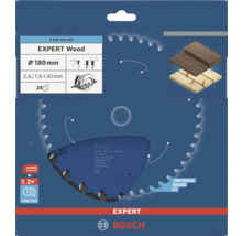Bosch Kreissägeblatt Expert for Wood, Durchmesser 180 Millimeter, Bohrung 30 Millimeter, 24 Zähne, Carbide Technology für lange Lebensdauer, Bosch Logo.