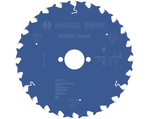 Kreissägeblatt Expert for Wood H Ø 180x30 Z 24 Bosch Kreissägeblatt Expert Wood, Durchmesser 180 Millimeter, Bohrung 30 Millimeter, 24 Zähne, für Holz.