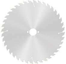 Kreissägeblatt aus Metall mit vielen spitzen Zähnen und zentraler Bohrung.