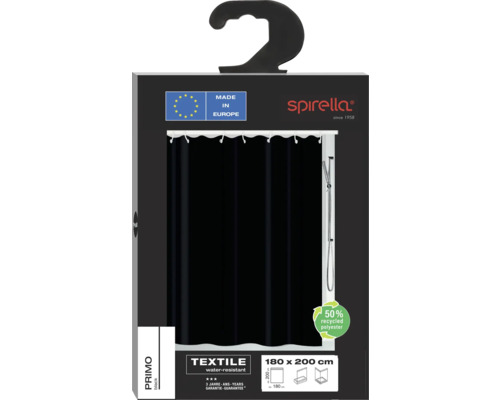 Spirella Primo Duschvorhang, 180 mal 200 cm, aus 50 Prozent recyceltem Polyester, wasserabweisend