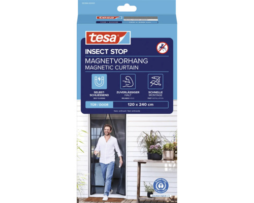 Tesa Insektenschutz Magnetvorhang für Türen, Größe 120 mal 240 Zentimeter