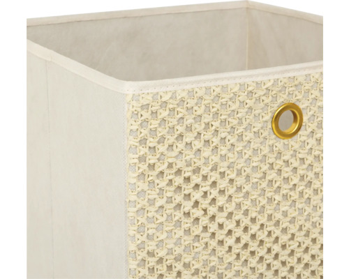 Aufbewahrungsbox aus Stoff mit geflochtener Außenseite und Metallöse