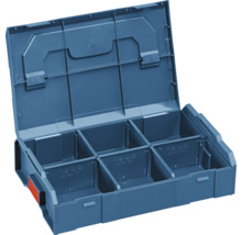 Geöffnete blaue Werkzeugbox mit Fächern zur Aufbewahrung von Werkzeugen und Zubehör