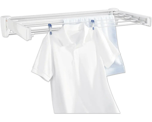 Wäscheständer zur Wandmontage mit Wäscheklammern und Kleidungsstück