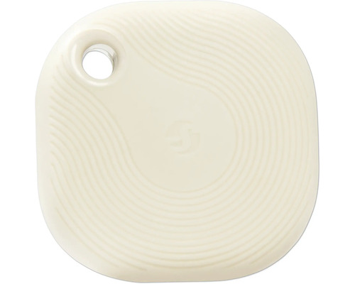 Bluetooth Tracker mit konzentrischem Wellenmuster und Befestigungsloch.