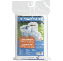 PP Gewebesäcke, 40 x 60 cm, weiß, mit Bindekordel, Gewebe 80 g/m², belastbar circa 10 bis 15 kg, 10 Stück