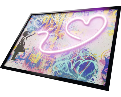 Dekoratives Bild mit Graffiti und Neonherz in einem Rahmen