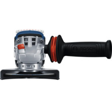 Bosch Winkelschleifer mit vibrationsgedämpftem Zusatzhandgriff und Bosch Logo.