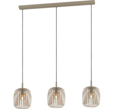 Hängelampe mit drei Lampenschirmen aus Holzlamellen