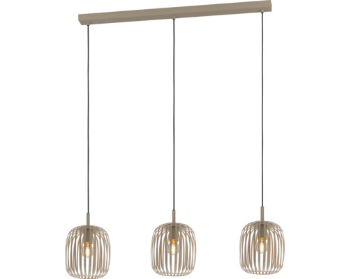 Hängelampe mit drei Lampenschirmen aus Holzlamellen