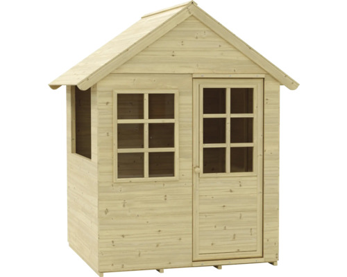 Spielhaus aus Holz mit Tür und Fenstern