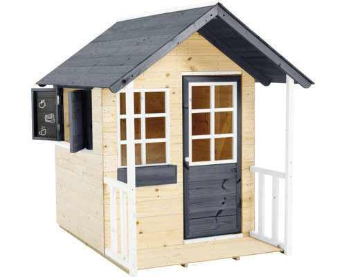 Spielhaus aus Holz mit Tür, Fenster und Tafel