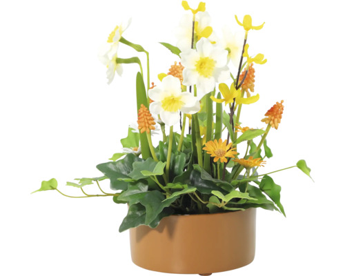 Künstlicher Blumenstrauß mit Narzissen in einem Topf