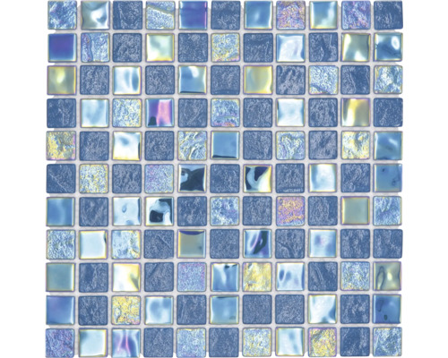 Mosaikfliesenmuster mit quadratischen blauen und goldenen Elementen