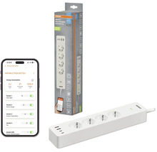 Osram SMART+ Multipower Socket EU, smarte Steckdosenleiste mit 4 Steckdosen und 4 USB-Anschlüssen, App-Steuerung und Energiemessung.