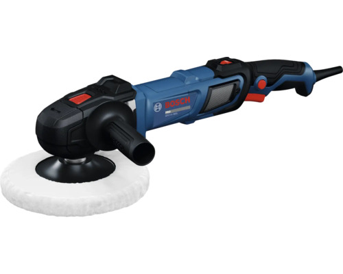 Bosch Professional Polierer GPO 14-180 mit Seitengriff und weißer Polierhaube