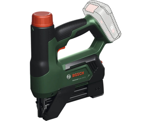Bosch Akku-Tacker AdvancedTacker 18 Volt-25 in Grün und Schwarz mit rotem Einstellrad.