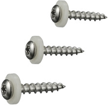 Drei Spenglerschrauben aus Edelstahl mit Dichtscheibe und Torx-Antrieb.