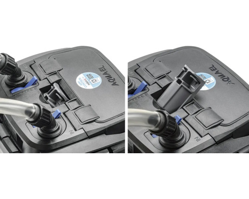 Aquarium Außenfilter Detailansicht mit Schlauchanschluss und Pumpenkopf