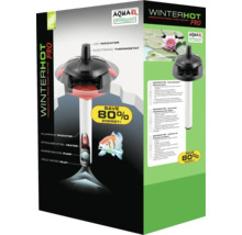 Aquael Winterhot Pro Teichheizer-Verpackung mit Abbildung von elektronischem Thermostat, Aluminium-Radiator und 80 Prozent Energieersparnis.
