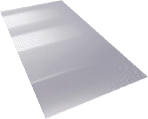 Hohlkammerplatte aus Polycarbonat mit Stegstruktur für Bedachungen und Gewächshäuser.